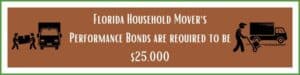 An orange box showing that Florida Household Mover's Performance Bonds are required to be $25,000. Graphics showing movers on both sides.