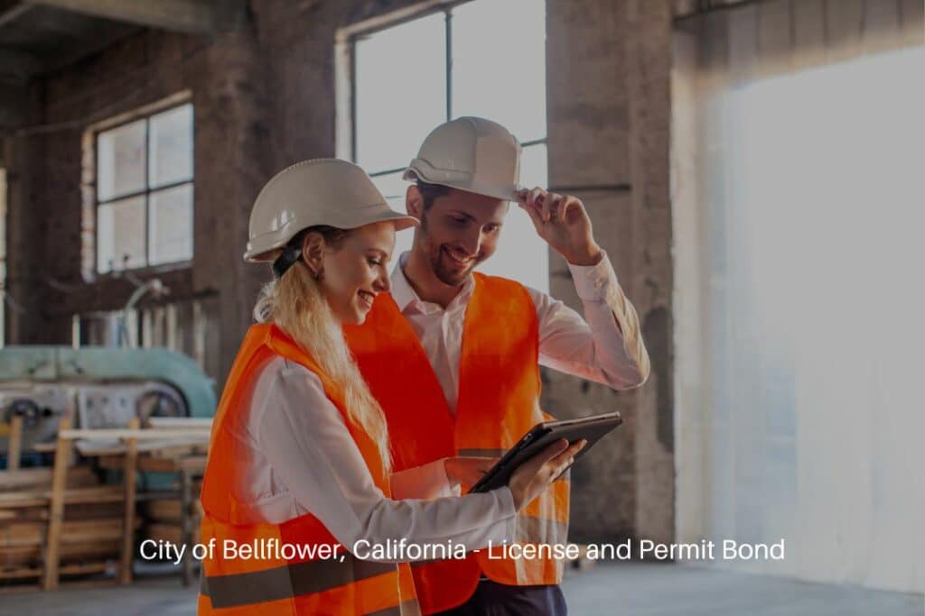 City of Bellflower, California - License and Permit Bond - Contractors using digital tablets for work.