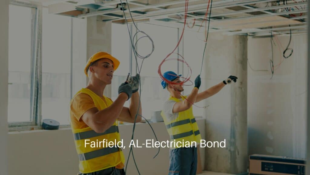 Fairfield, AL-Electrician Bond - Two electricians wiring a new build building.
