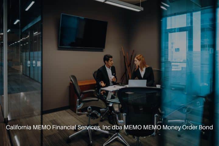California MEMO Financial Services, Inc dba MEMO MEMO Money Order Bond - Financial service worker inside their office discussing finances.