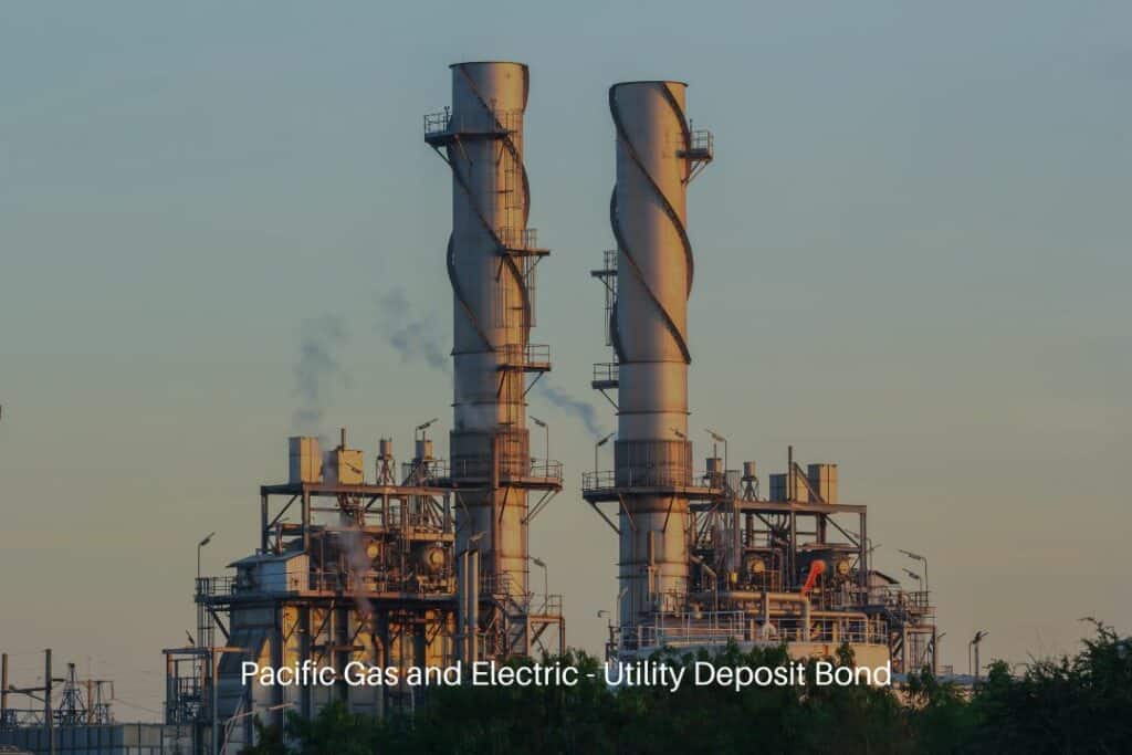 Pacific Gas and Electric - Utility Deposit Bond - Natural gas combined cycle electric power plant with golden hour.