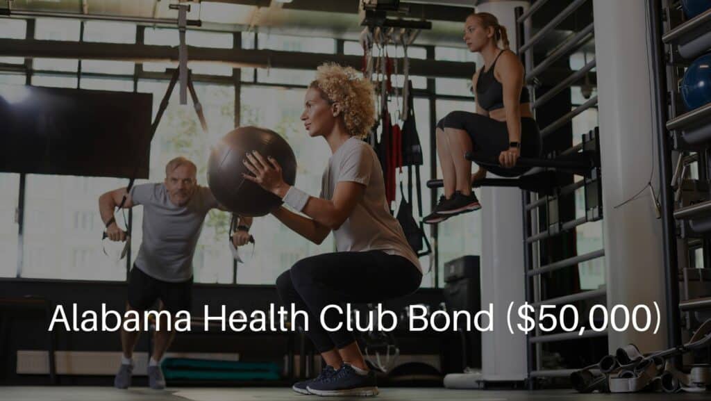 Alabama Health Club Bond ($50,000) - Group of people training in a health club with different sports equipment.