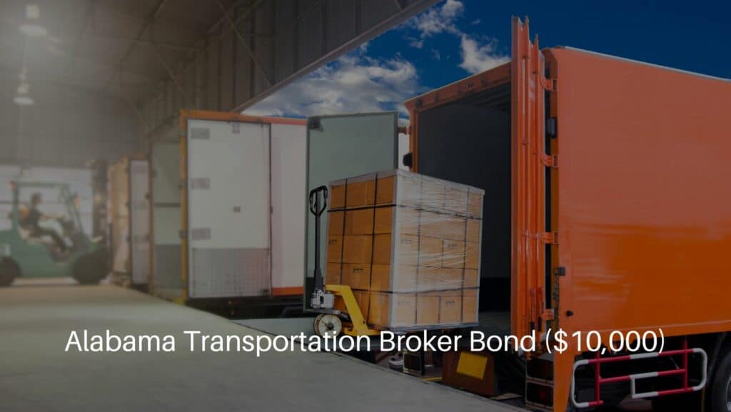 Alabama Transportation Broker Bond ($10,000) - A truck docking at the warehouse and forklift driver loading=