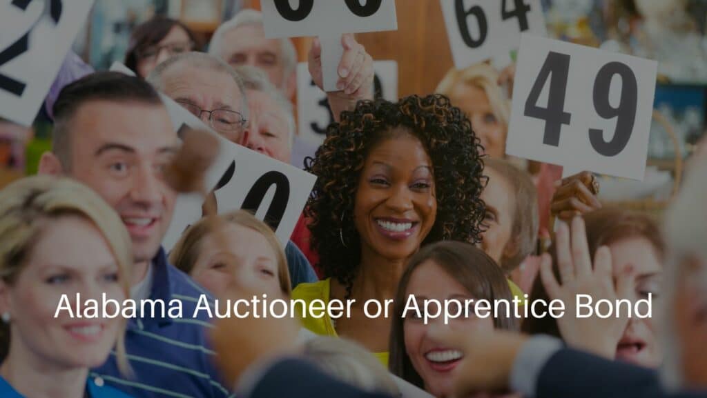 Alabama Auctioneer or Apprentice Bond - A crowd of bidders at a live auction in an antique store.