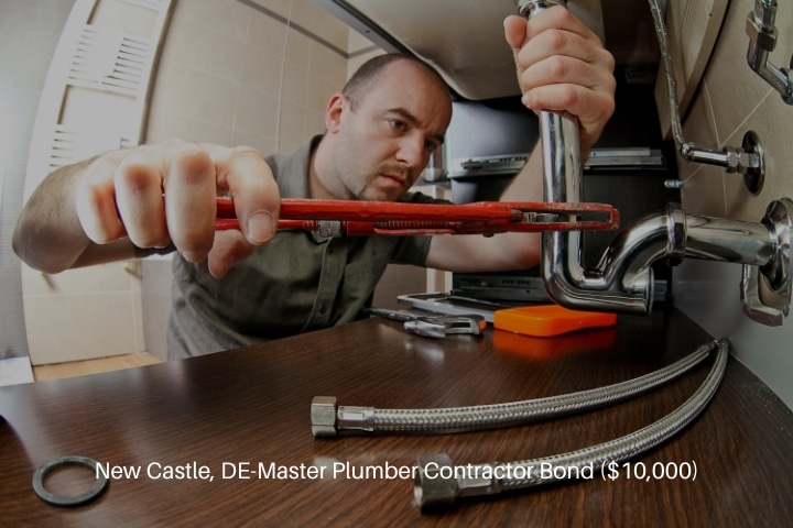 New Castle, DE-Master Plumber Contractor Bond ($10,000) - A plumber repairing a sink.