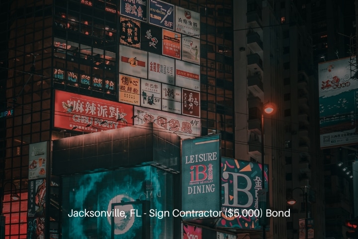 Jacksonville, FL - Sign Contractor ($5,000) Bond - Building wraps screens in downtown at night.