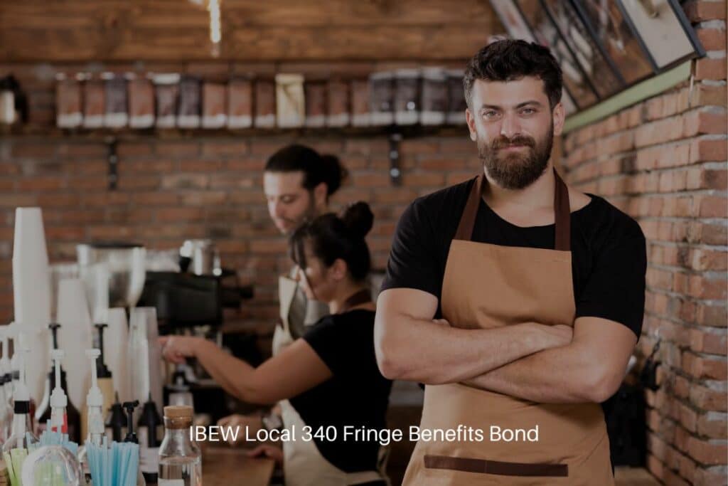 IBEW Local 340 Fringe Benefits Bond - Cafeteria worker posing in cafe behind him is his co-worker.