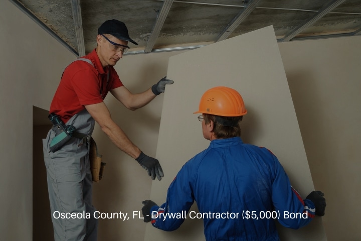 Osceola County, FL - Drywall Contractor ($5,000) Bond - Drywall installers holding a gypsum board figured cut.