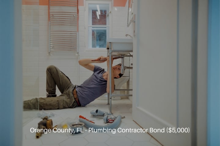 Orange County, FL - Plumbing Contractor Bond ($5,000) - Man solving plumbing problems in his bathroom.