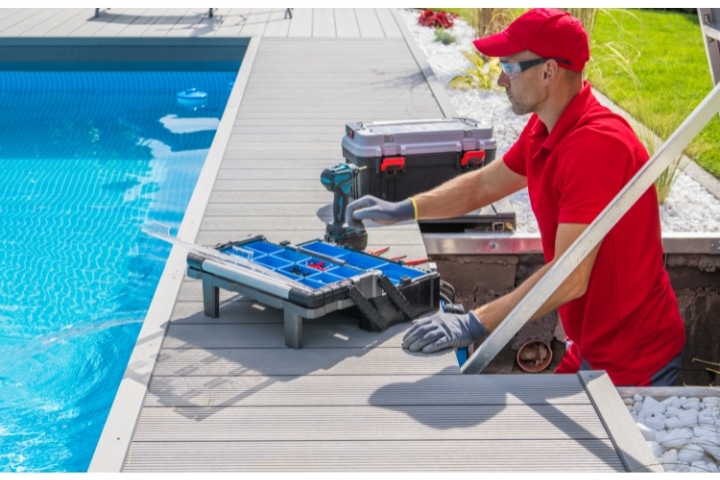 Pasco County, FL - Swimming Pool or Spa Servicing Contractor ($5,000) Bond - Outdoor pool maintenance service worker.