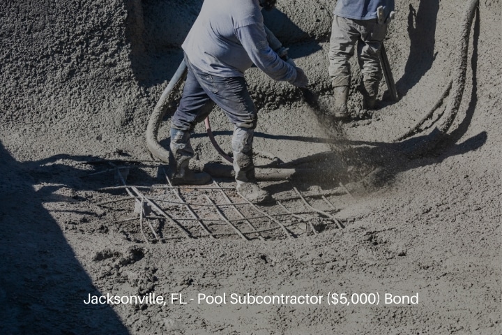 Jacksonville, FL - Pool Subcontractor ($5,000) Bond - Pool construction worker shooting concrete.