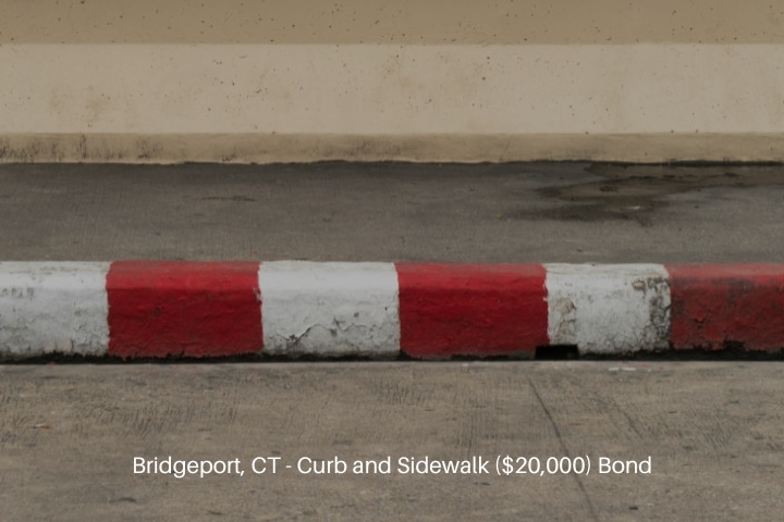 Bridgeport, CT - Curb and Sidewalk ($20,000) Bond - Red and white curb with sidewalk.