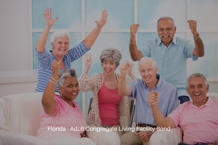 Florida - Adult Congregate Living Facility Bond - A group happy senior adult friends cheering with excitement at the living facility.