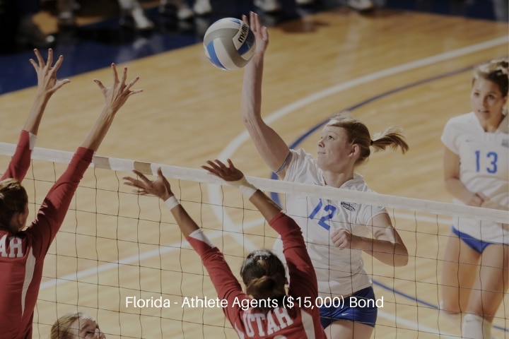 Florida - Athlete Agents ($15,000) Bond - A women's volleyball team playing against each other.