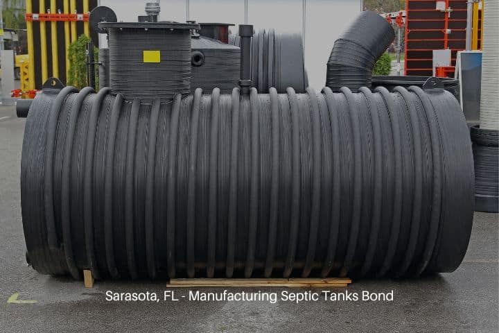 Sarasota, FL - Manufacturing Septic Tanks Bond - Black plastic septic tank for underground installation.