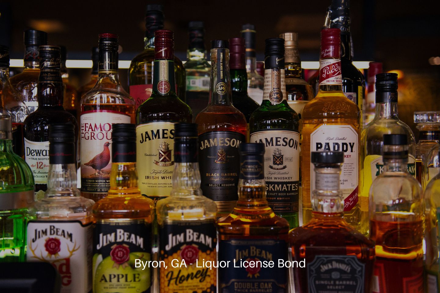 Byron, GA - Liquor License Bond - Shot of bottles of alcoholic beverages.