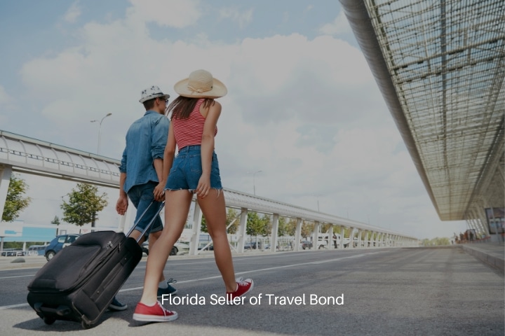 Florida Seller of Travel Bond - Couple near airport with suitcase.