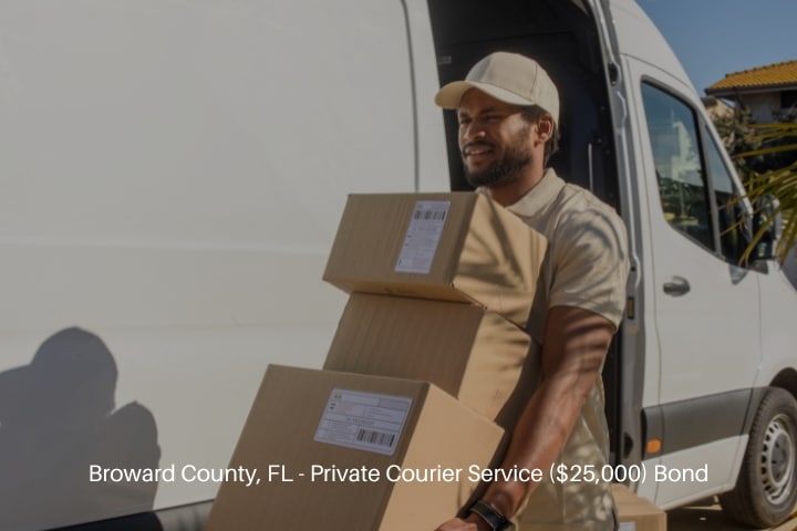 Broward County, FL - Private Courier Service ($25,000) Bond - Courier service. Courier man carrying parcels boxes.