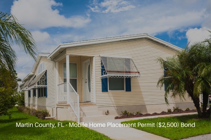 Martin County, FL - Mobile Home Placement Permit ($2,500) Bond - Mobile home in tropical climate with palm trees and front lawn.