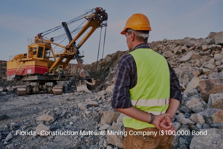 Florida - Construction Materials Mining Company ($100,000) Bond - Worker looks on excavator work in a mining site.