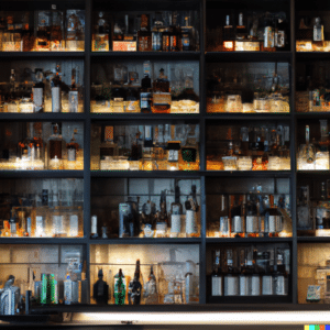 liquor shelf behind bar