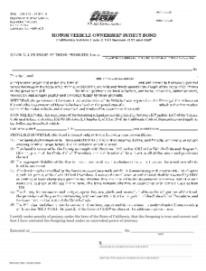An image of the first page of a California Motor Vehicle Ownership Title Bond Form
