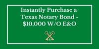 This green button to instantly purchase a Texas Notary Bond without E&O Insurance