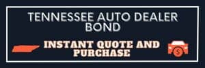 A blue and orange instant purchase button for Tennessee Auto Dealer Bonds. An image of Tennessee on the left and a car dealership on the right.