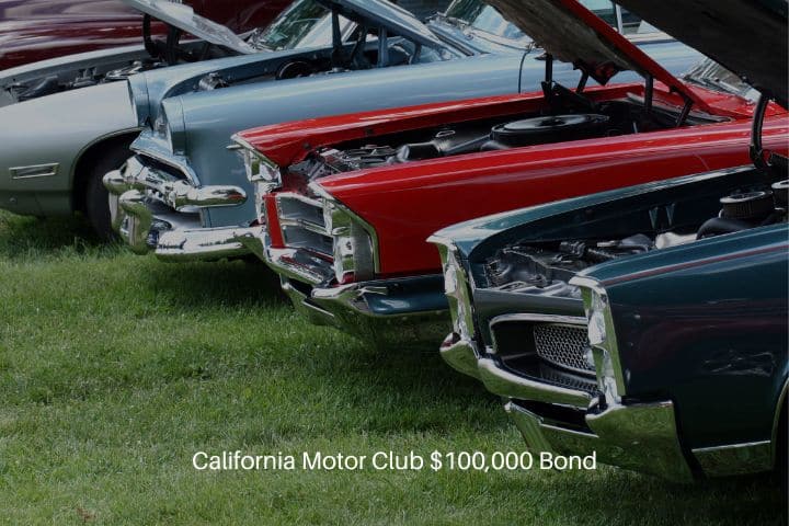 California Motor Club $100,000 Bond - Display of classic automobiles at Indiana car show.