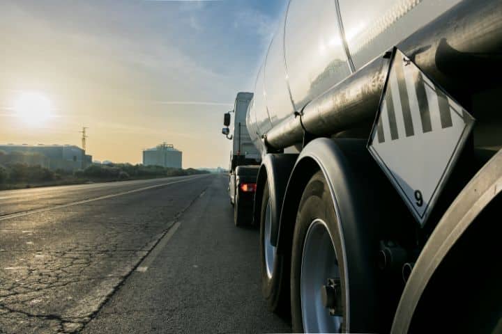 California Motor Vehicle Fuel Broker Bond - A fuel tanker truck driven on the highway street.