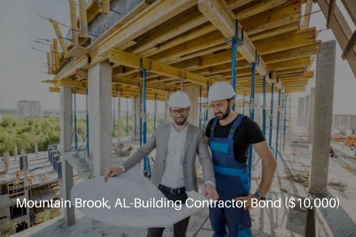 Mountain Brook, AL-Building Contractor Bond ($10,000)-Men with a blueprint at the construction site.