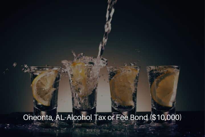 Oneonta, AL-Alcohol Tax or Fee Bond ($10,000)-Pouring vodka into shot glasses with lemon.