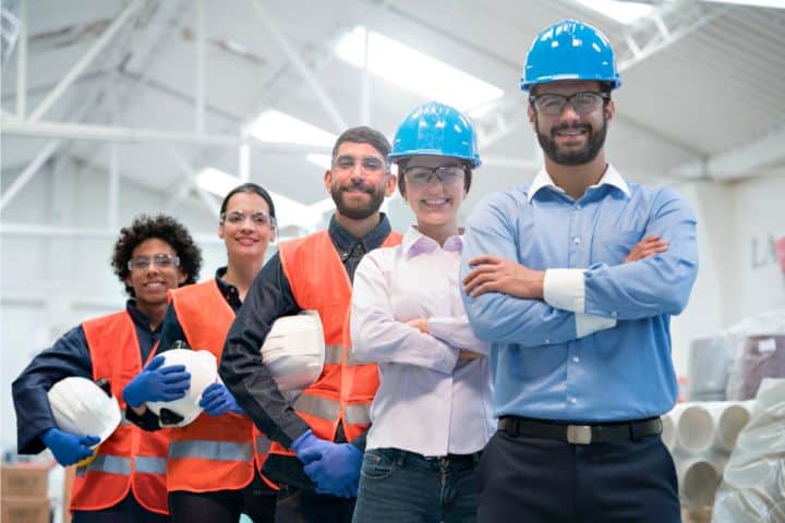 California LLC Employee - Worker ($100,000) Bond - A group of employees smiling in front of the camera. At the factory. Factory worker.