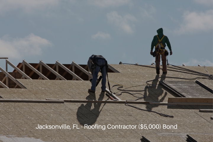 Jacksonville, FL - Roofing Contractor ($5,000) Bond - Boarding in a roof prior to shingling on a cold winter day.