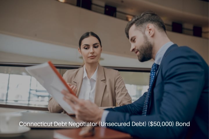 Connecticut Debt Negotiator (Unsecured Debt) ($50,000) Bond - Discussing about debt inside the office.