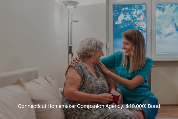 Connecticut Homemaker Companion Agency ($10,000) Bond - Female health visitor and a senior woman during home visit.