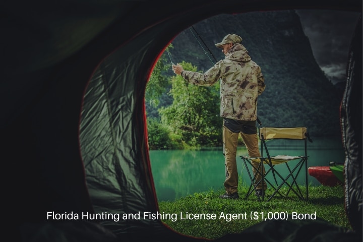 Florida Hunting and Fishing License Agent ($1,000) Bond - Fishing camping weekend in front of his tent.