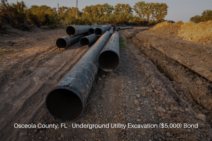 Osceola County, FL - Underground Utility Excavation ($5,000) Bond - Industrial gas pipes and excavated trench.