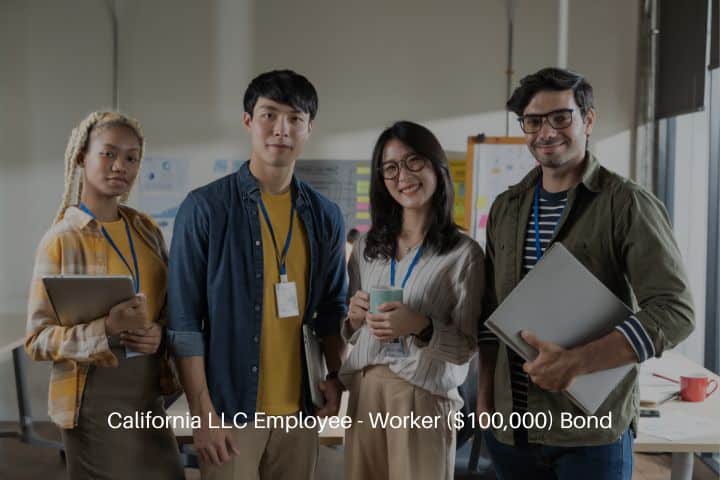 California LLC Employee - Worker ($100,000) Bond - Portrait of happy employees inside their office.