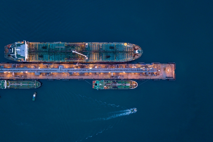 Connecticut Motor Vehicle Fuels Exporter Bond - Aerial view oil ship tanker carrier oil at terminal sea port.