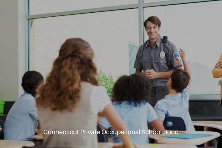 Connecticut Private Occupational School Bond - Security guards talk with private school class about security.