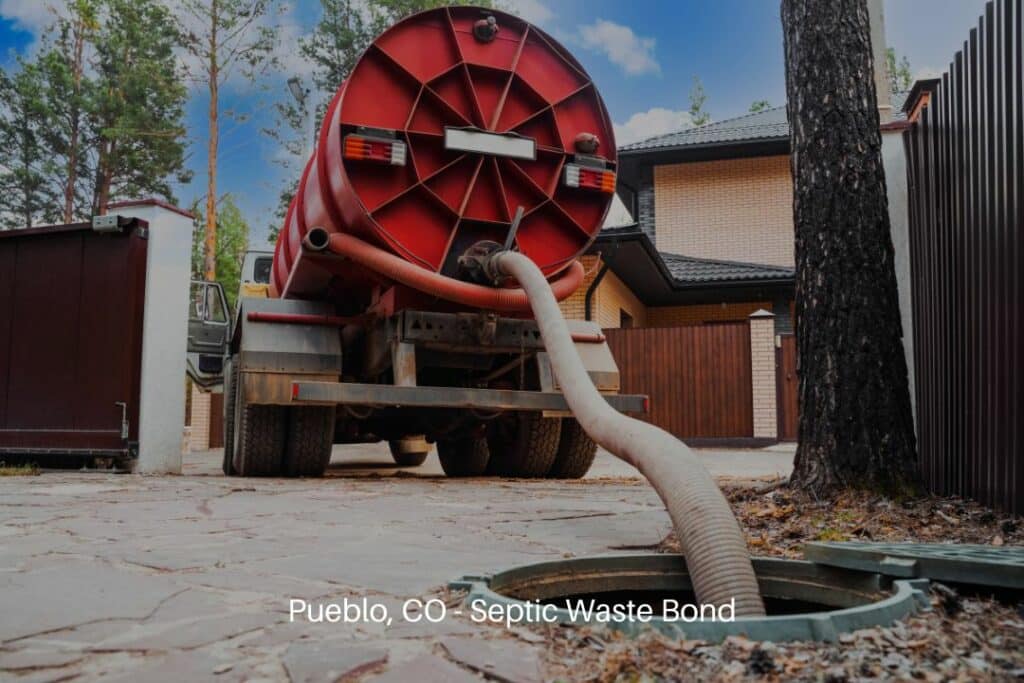 Pueblo, CO - Septic Waste Bond - Sewer pumping machine. Septic truck. Pipe in the drainage pit. Septic tank service.