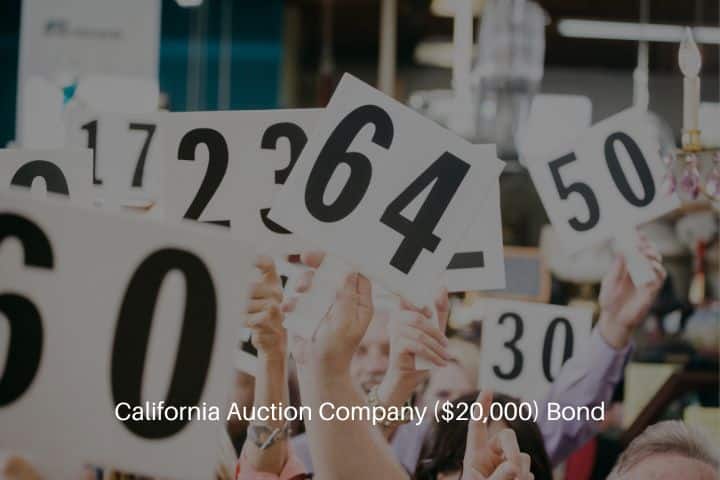 California Auction Company ($20,000) Bond - A crowd of bidders at an auction, holding their numbered bidding paddles in the air.