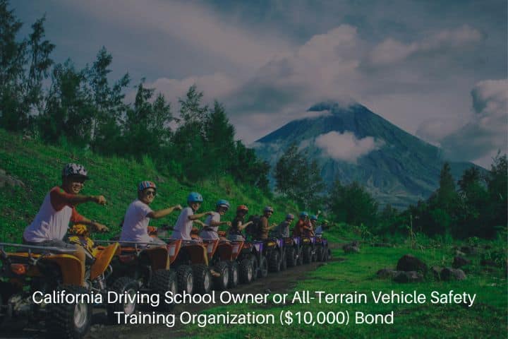 California Driving School Owner or All-Terrain Vehicle Safety Training Organization ($10,000) Bond - Line of men riding on all terrain holding out hand in a fist.