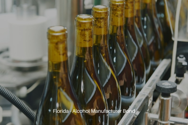 Florida - Alcohol Manufacturer Bond - Bottling and sealing conveyor line at modern winery factory.