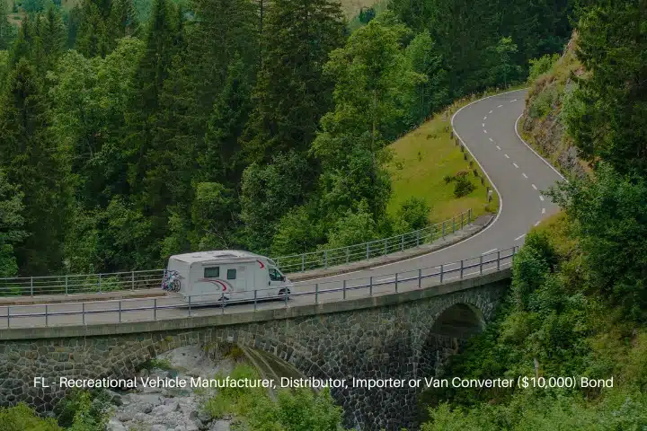 FL - Recreational Vehicle Manufacturer, Distributor, Importer or Van Converter ($10,000) Bond - Camper van on the mountain road.