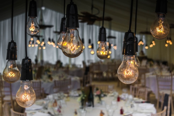 Jupiter, FL - One Day Event Bond - Decorative light bulbs at a wedding party.