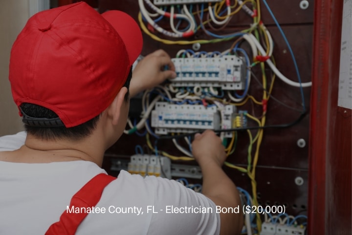 Manatee County, FL - Electrician Bond ($20,000) - Electrician connecting wires in the electrical cabinet.