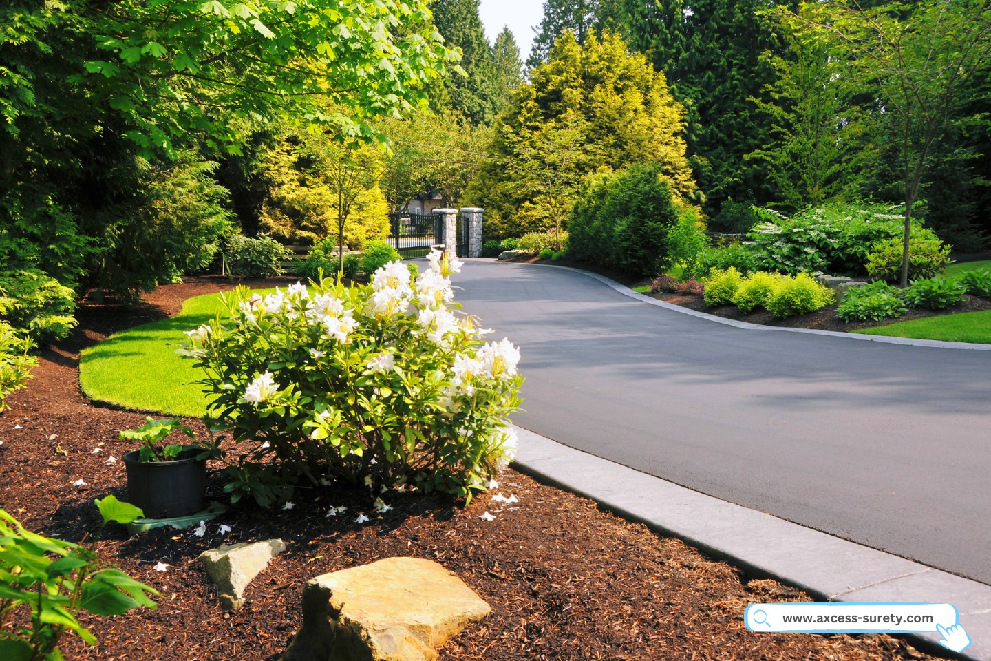 A landscape driveway. Long driveway towards private house.