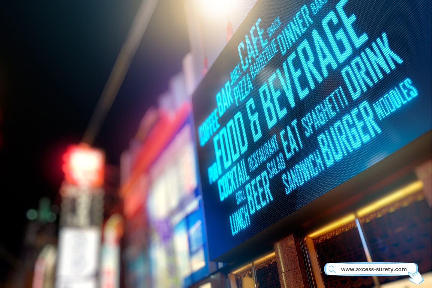 Led display of food and beverage signage.